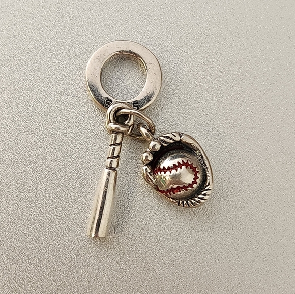 Baseball 925 Sterling Silver Dangle Charm - Picture 3 of 4